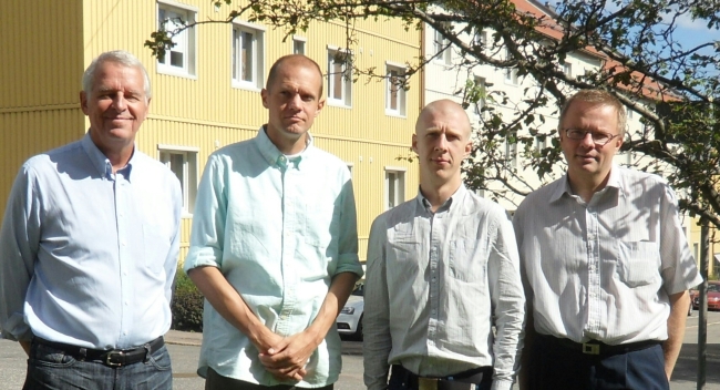 Vid kursens inledning, fr v: Roland Gustafsson, Anders Svensson, Gabriel Skilling och Timo Laato. Pastoralkursen_2013-1